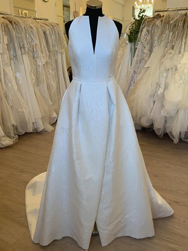 Ball Gown/Princess High Neck Satin Sweep Train Wedding Dress #Milly00028469