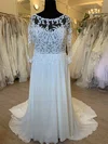 A-line Illusion Chiffon Sweep Train Wedding Dress With Appliques Lace #Milly00028470