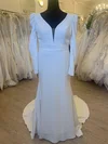 Sheath/Column V-neck Stretch Crepe Sweep Train Wedding Dress #Milly00028471