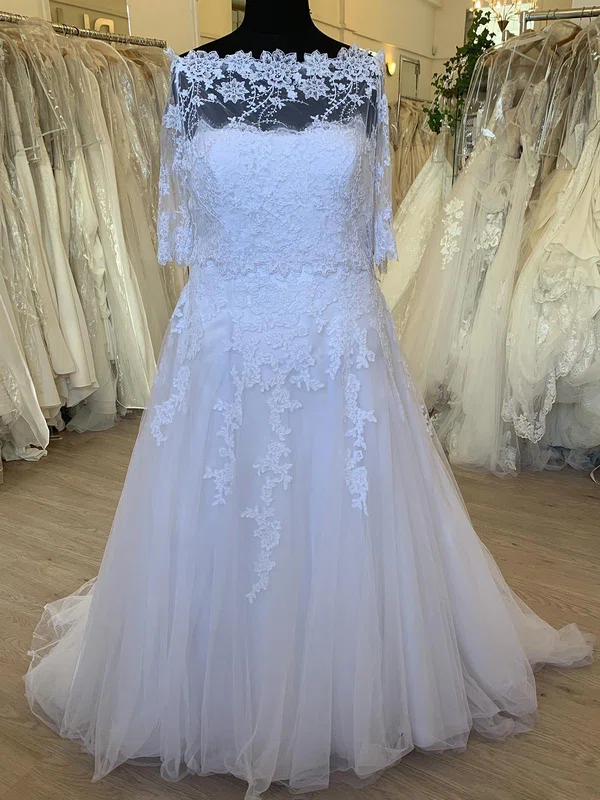 Ball Gown/Princess Off-the-shoulder Tulle Sweep Train Wedding Dress With Appliques Lace #Milly00028475
