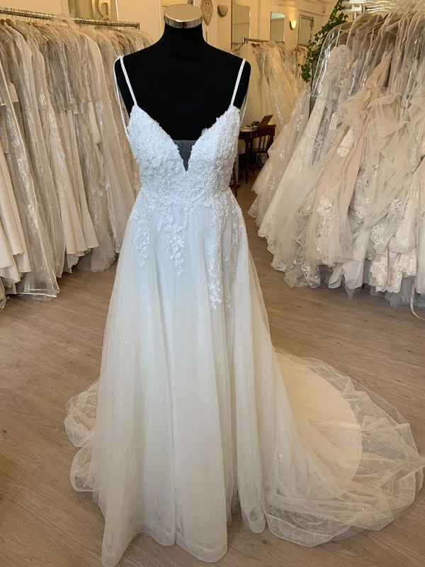 Ball Gown/Princess V-neck Glitter Court Train Wedding Dress With Ruched #Milly00028476