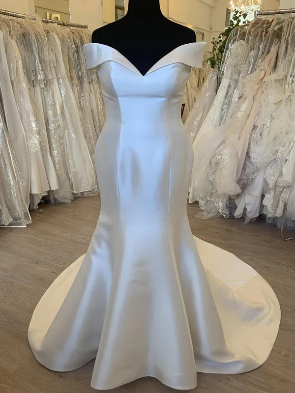 Trumpet/Mermaid Off-the-shoulder Satin Court Train Wedding Dress #Milly00028478
