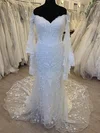 Trumpet/Mermaid Off-the-shoulder Tulle Court Train Wedding Dress With Appliques Lace #Milly00028479