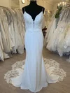 Sheath/Column V-neck Satin Court Train Wedding Dress With Beading #Milly00028484