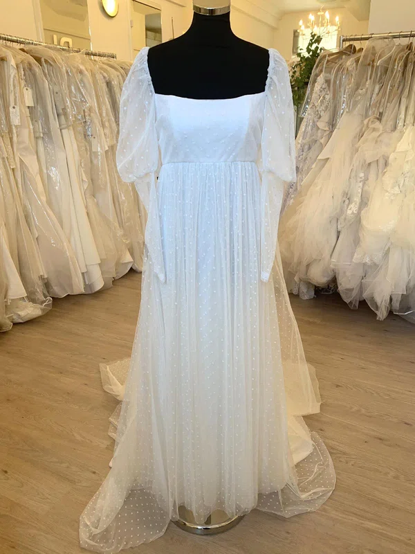 Ball Gown/Princess Square Neckline Tulle Sweep Train Wedding Dress With Ruched #Milly00028491