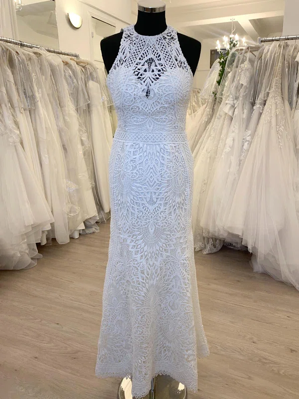 Sheath/Column High Neck Lace Floor-length Wedding Dress #Milly00028492