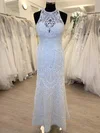 Sheath/Column High Neck Lace Floor-length Wedding Dress #Milly00028492