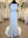 Trumpet/Mermaid Scoop Neck Stretch Crepe Sweep Train Wedding Dress With Pearl Detailing #Milly00028494