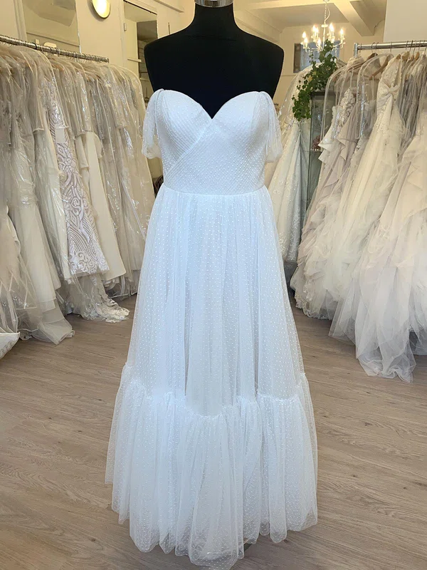 A-line Off-the-shoulder Tulle Floor-length Wedding Dress With Ruched #Milly00028495