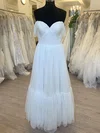 A-line Off-the-shoulder Tulle Floor-length Wedding Dress With Ruched #Milly00028495