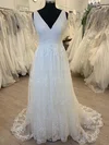 Ball Gown/Princess V-neck Tulle Sweep Train Wedding Dress With Appliques Lace #Milly00028501