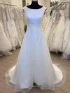 Ball Gown/Princess Scoop Neck Satin Organza Sweep Train Wedding Dress With Appliques Lace #Milly00028503