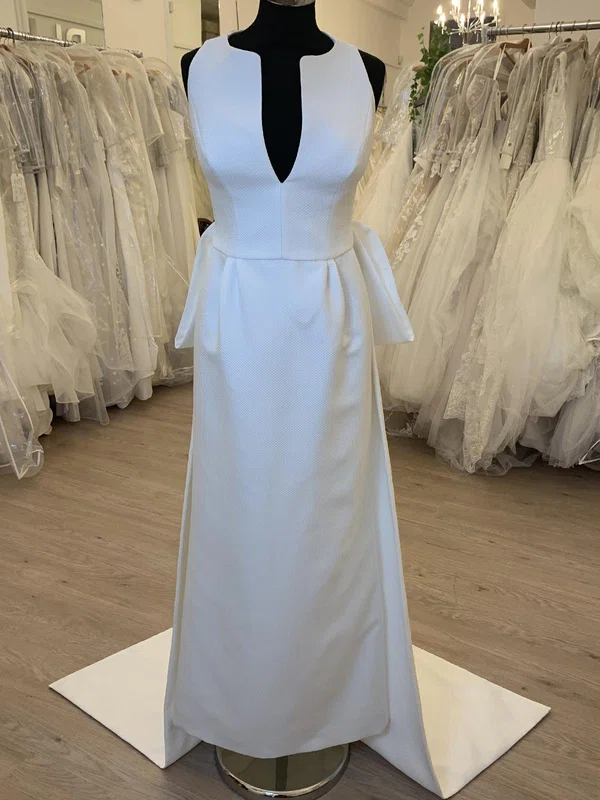 Sheath/Column V-neck Satin Sweep Train Wedding Dress #Milly00028509