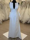 Sheath/Column V-neck Satin Sweep Train Wedding Dress #Milly00028509