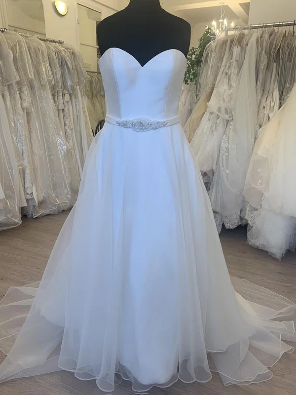 Ball Gown/Princess Sweetheart Satin Tulle Sweep Train Wedding Dress With Pearl Detailing #Milly00028511