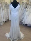 Sheath/Column V-neck Glitter Sweep Train Wedding Dress #Milly00028516
