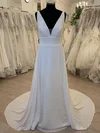 A-line V-neck Chiffon Court Train Wedding Dress #Milly00028517