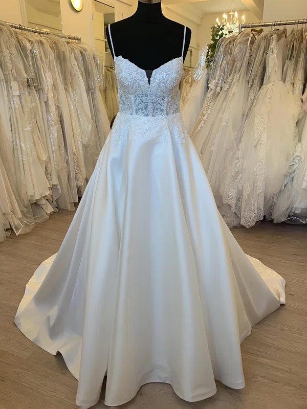 Ball Gown/Princess V-neck Satin Court Train Wedding Dress With Appliques Lace #Milly00028520