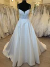 Ball Gown/Princess V-neck Satin Court Train Wedding Dress With Appliques Lace #Milly00028520