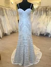 Sheath/Column Sweetheart Lace Sweep Train Wedding Dress With Appliques Lace #Milly00028521