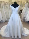 Ball Gown/Princess Off-the-shoulder Satin Court Train Wedding Dress With Ruched #Milly00028522