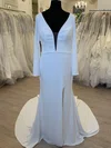 Sheath/Column V-neck Satin Chiffon Sweep Train Wedding Dress With Split Front #Milly00028523