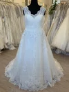 Ball Gown/Princess V-neck Tulle Sweep Train Wedding Dress With Appliques Lace #Milly00028527
