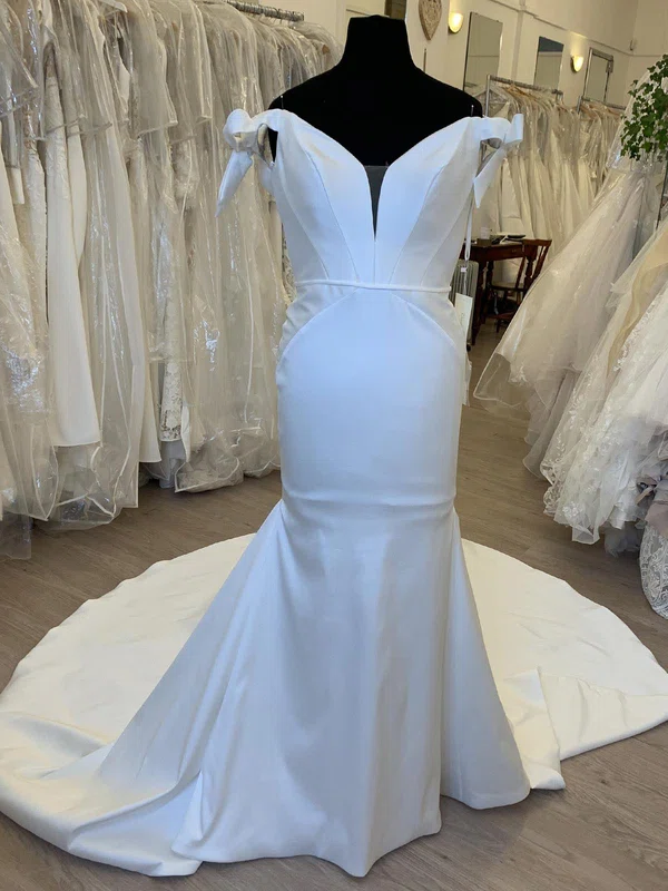 Trumpet/Mermaid Off-the-shoulder Satin Court Train Wedding Dress #Milly00028528