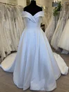 Ball Gown/Princess Off-the-shoulder Satin Sweep Train Wedding Dress With Ruched #Milly00028529