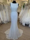 Sheath/Column Scoop Neck Sequin Sweep Train Wedding Dress With Beading #Milly00028540