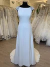 Sheath/Column Scoop Neck Stretch Crepe Sweep Train Wedding Dress With Appliques Lace #Milly00028541