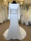 Sheath/Column Scoop Neck Chiffon Sweep Train Wedding Dress With Beading #Milly00028543