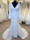 Sheath/Column V-neck Stretch Crepe Sweep Train Wedding Dress #Milly00028544