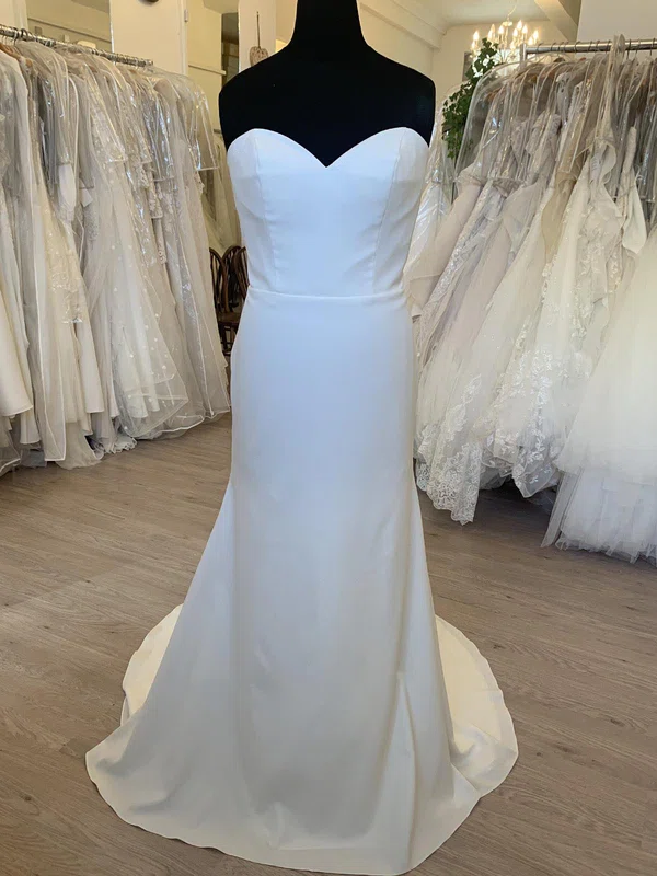 Sheath/Column Sweetheart Stretch Crepe Sweep Train Wedding Dress #Milly00028545