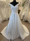 Ball Gown/Princess Off-the-shoulder Satin Sweep Train Wedding Dress With Ruched #Milly00028546