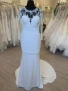Sheath/Column Illusion Stretch Crepe Sweep Train Wedding Dress With Appliques Lace #Milly00028548