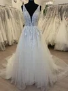 Ball Gown/Princess V-neck Tulle Court Train Wedding Dress With Pearl Detailing #Milly00028552