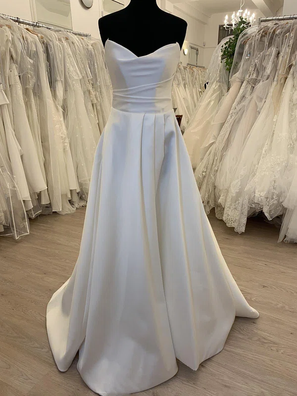 Ball Gown/Princess V-neck Satin Sweep Train Wedding Dress With Ruched #Milly00028553