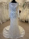 Sheath/Column Scoop Neck Lace Sweep Train Wedding Dress #Milly00028554