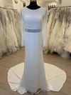 Sheath/Column Scoop Neck Stretch Crepe Sweep Train Wedding Dress With Beading #Milly00028555
