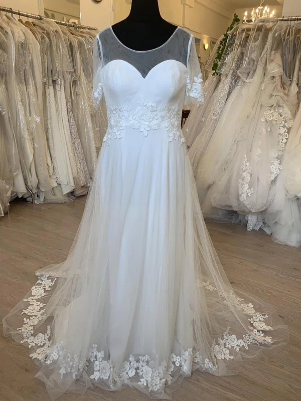 Ball Gown/Princess Illusion Tulle Sweep Train Wedding Dress With Appliques Lace #Milly00028559