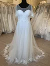 Ball Gown/Princess Illusion Tulle Sweep Train Wedding Dress With Appliques Lace #Milly00028559
