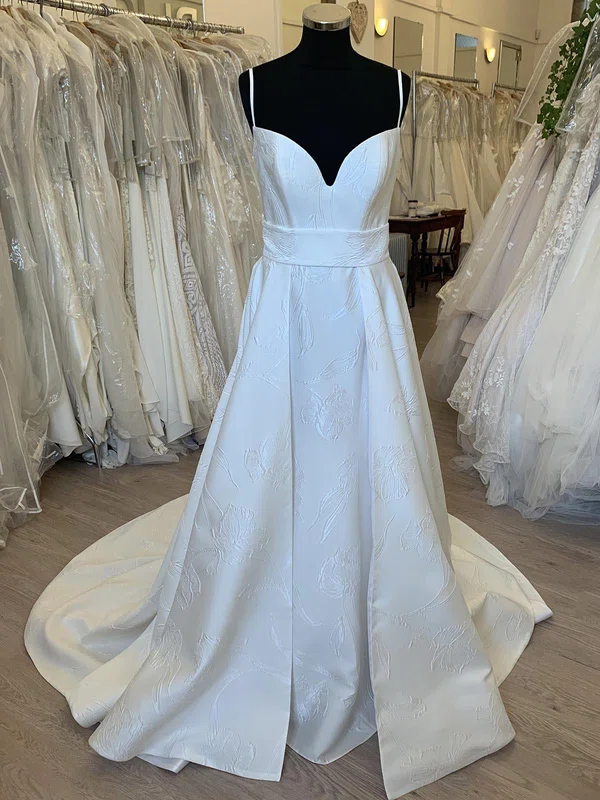 Ball Gown/Princess V-neck Satin Sweep Train Wedding Dress With Flower(s) #Milly00028561
