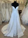 Ball Gown/Princess V-neck Satin Sweep Train Wedding Dress With Flower(s) #Milly00028561