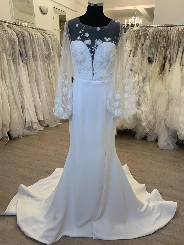Sheath/Column Illusion Stretch Crepe Sweep Train Wedding Dress With Split Front #Milly00028563