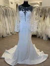 Sheath/Column Illusion Stretch Crepe Sweep Train Wedding Dress With Split Front #Milly00028563