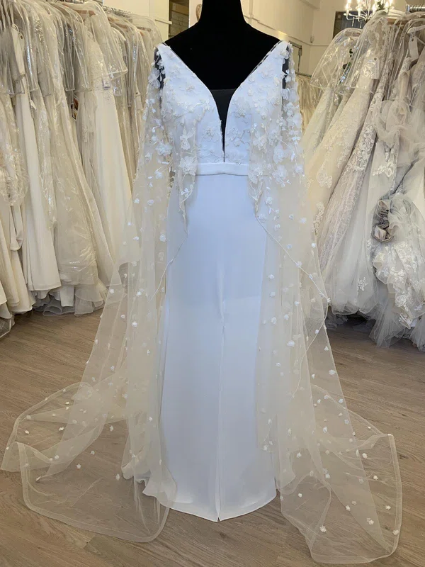 Sheath/Column V-neck Chiffon Court Train Wedding Dress With Flower(s) #Milly00028566