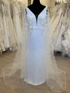 Sheath/Column V-neck Chiffon Court Train Wedding Dress With Flower(s) #Milly00028566