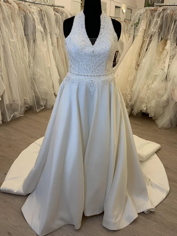 Ball Gown/Princess V-neck Satin Sweep Train Wedding Dress With Appliques Lace #Milly00028568
