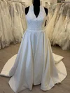 Ball Gown/Princess V-neck Satin Sweep Train Wedding Dress With Appliques Lace #Milly00028568